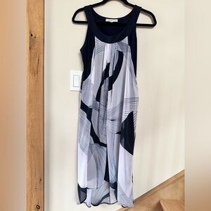 Cleo Navy Blue and White Geometric Midi Dress